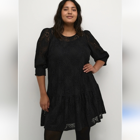 Black Lace Mini Dress 3/4:Sleeve  size 24 EU 54 - Picture 4 of 17